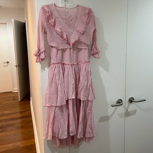 LoveShackFancy Two Piece Skirt Set in Pink Plaid